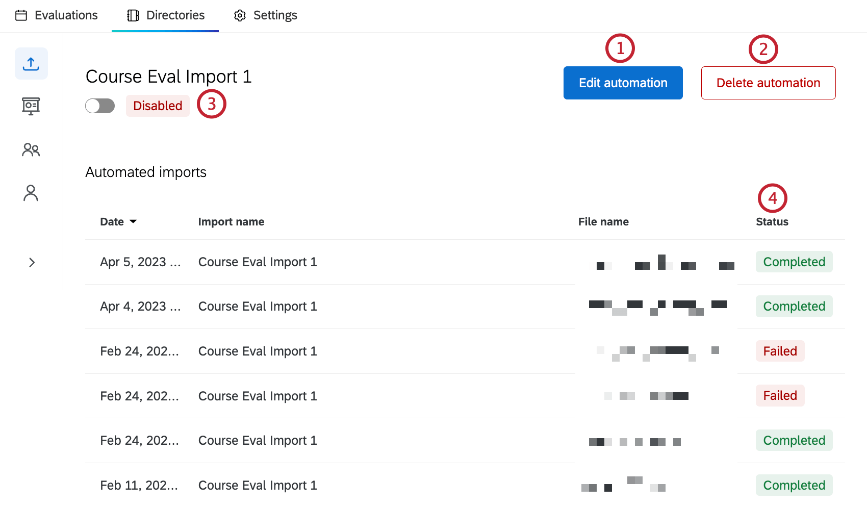 options you can make to an automated import highlighted