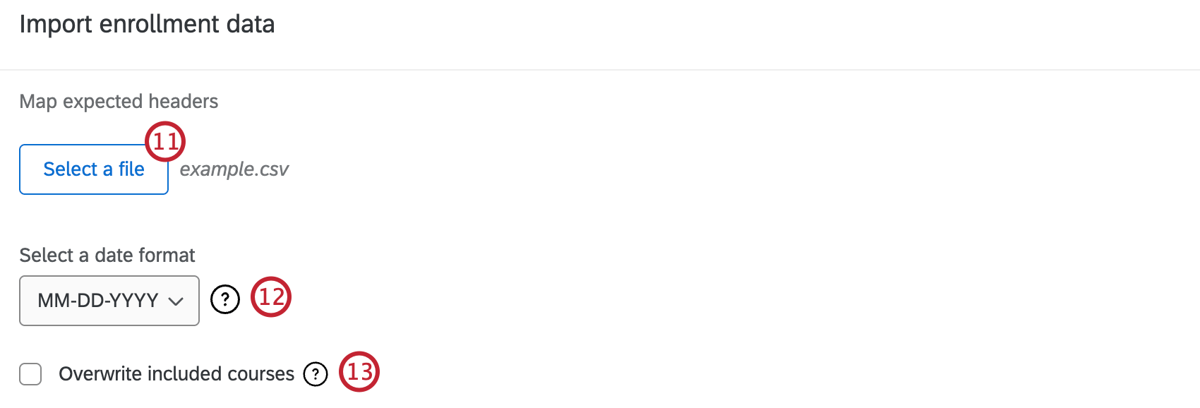 options to configure file information before it is imported to qualtrics