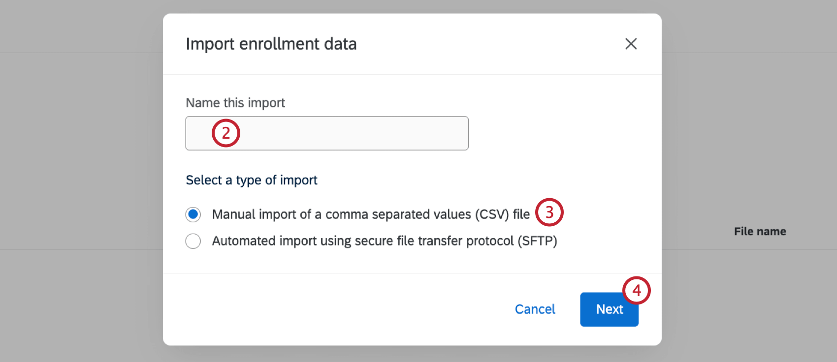 naming and selecting the import type