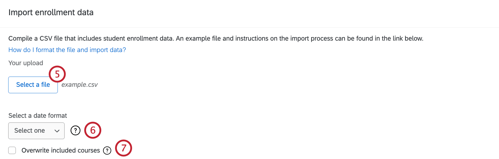 selecting a file and format for the import