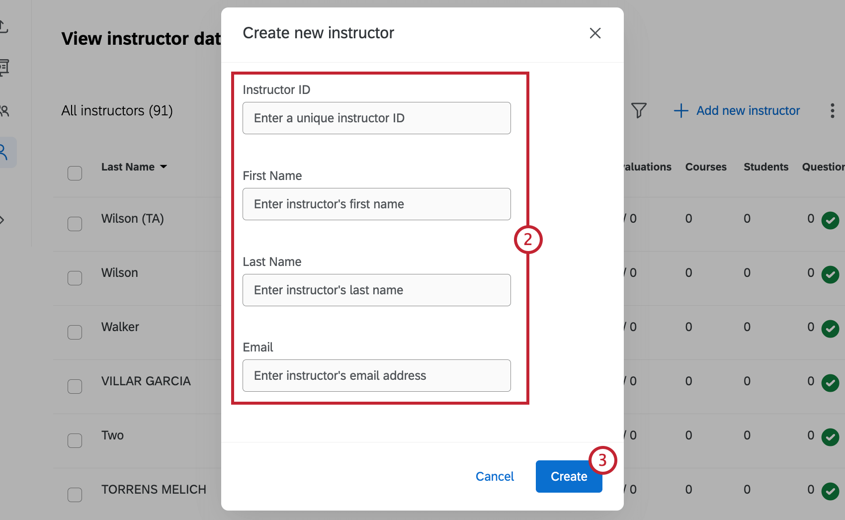 form fields to enter instructor information