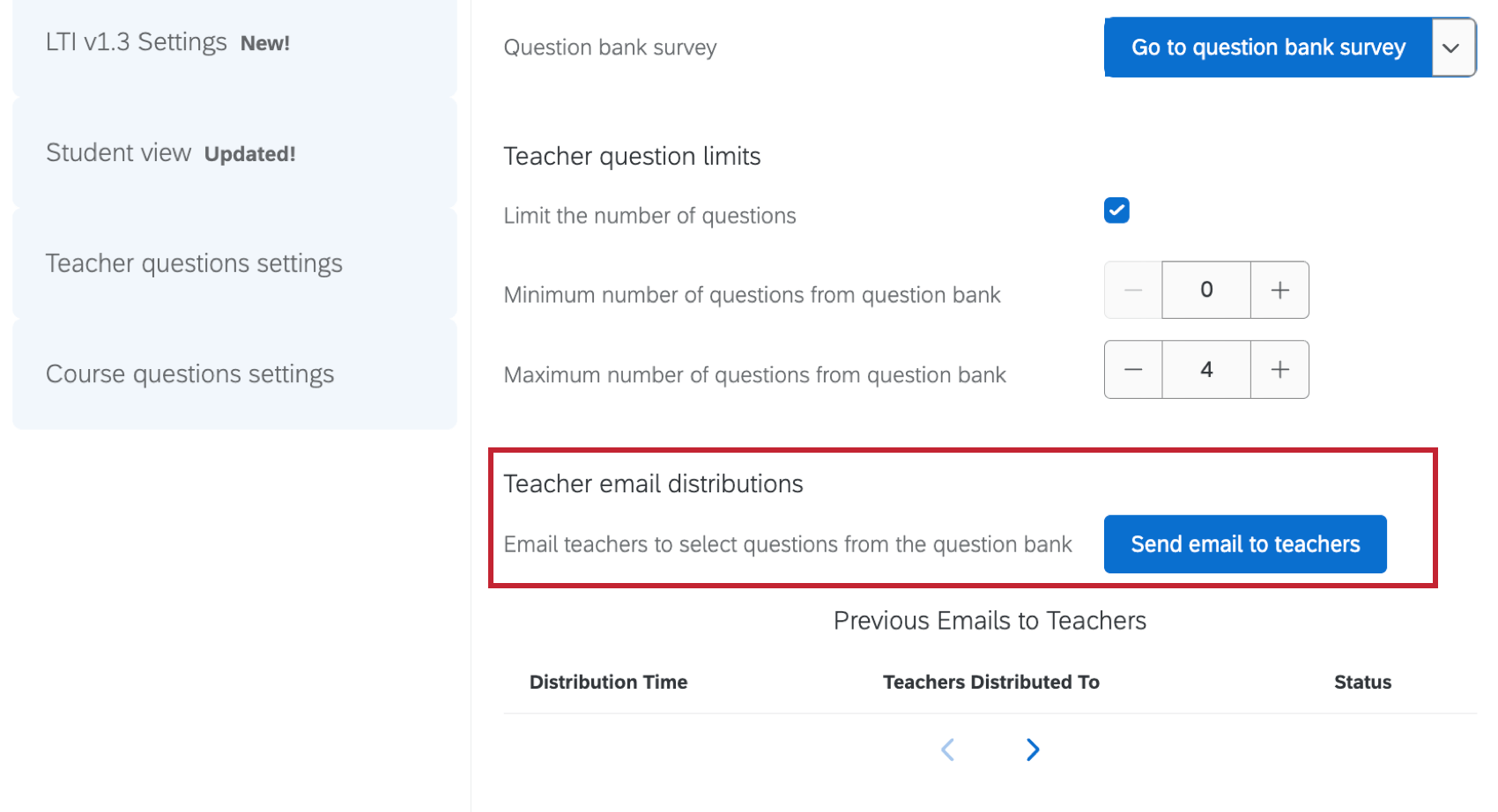 teacher email distributions highlighted within settings tab