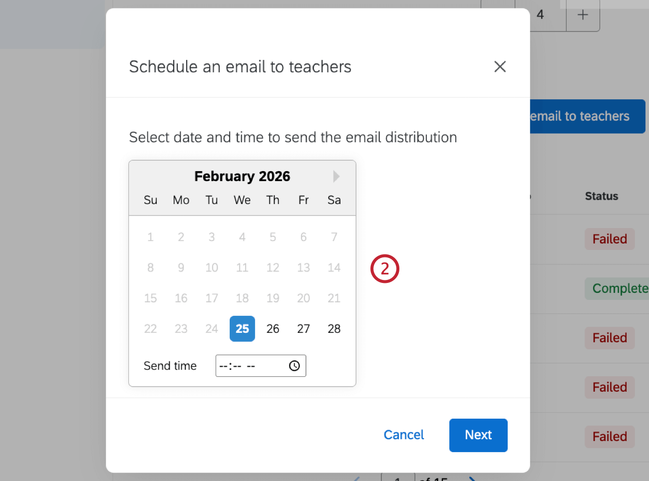 calendar icon to select a date to send the email