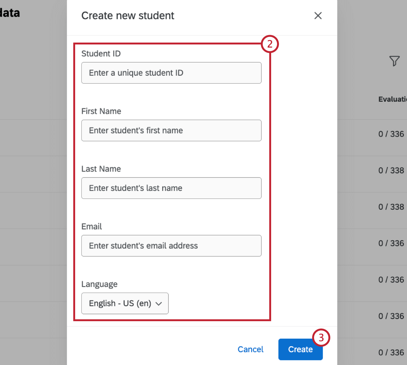 form fields to enter student information