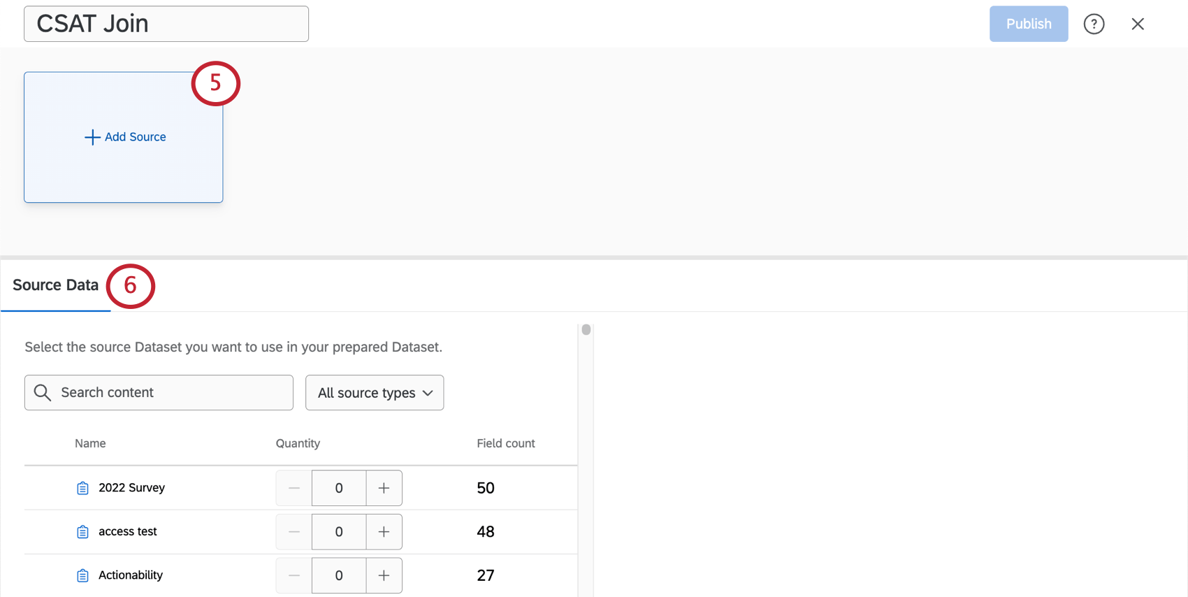 ソースの追加ボタンは左の単一ブロックであり、ページの下部に沿ってメニューを開きます。