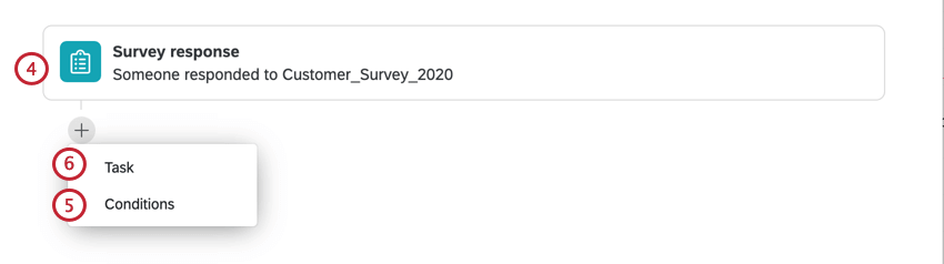 アンケート調査イベントの選択、条件の追加、タスクの選択