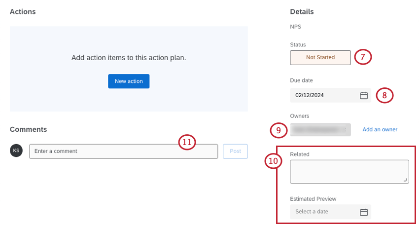 Champs que vous remplissez pour créer un plan d’action