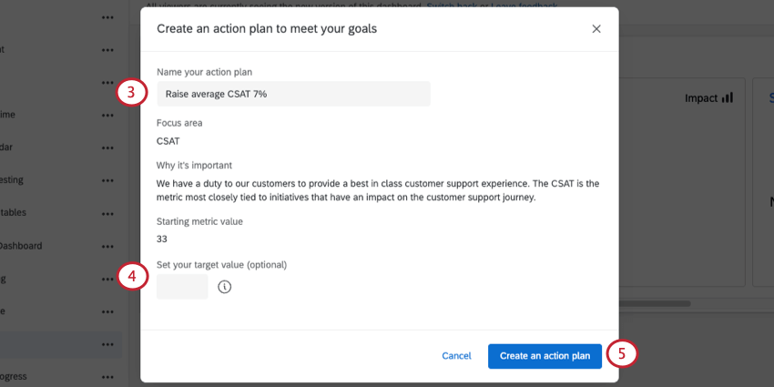 Cree un plan de acción desde el widget de áreas de enfoque .