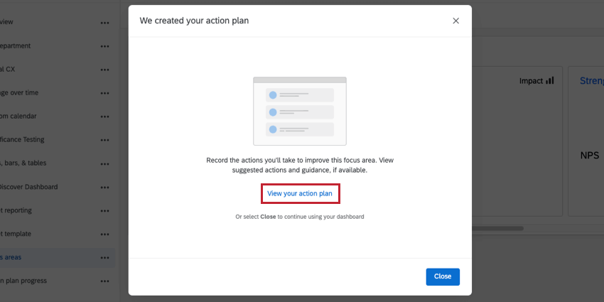 Ver el plan de acción desde el menú de configuración.