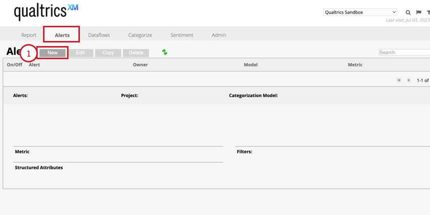 en cliquant sur Nouveau dans longlet Alertes
