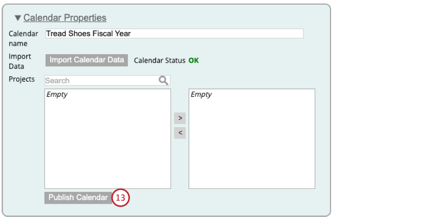 clicando em Publicar calendário