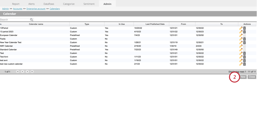 カレンダーページの一番下にある「新規作成」をクリックします。