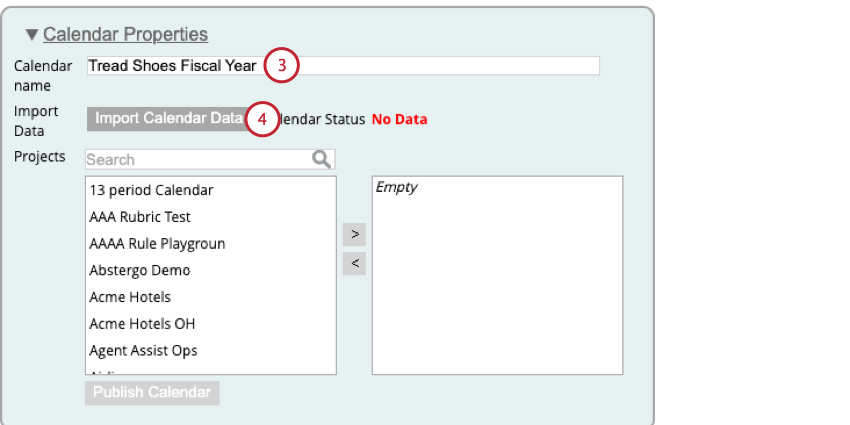 Nombrar el calendario e importar datos del calendario