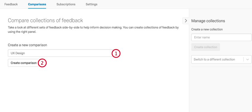 giving the comparison a name and clicking create comparison