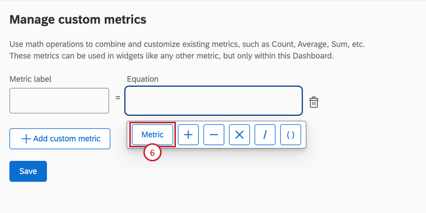 clicking metric to build the equation