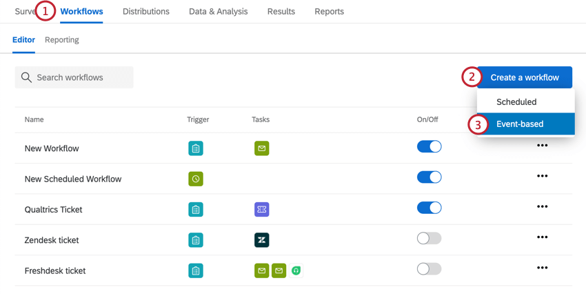 choosing create a new workflow and then event based