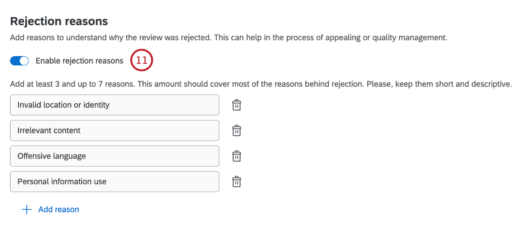 customizing rejection reasons