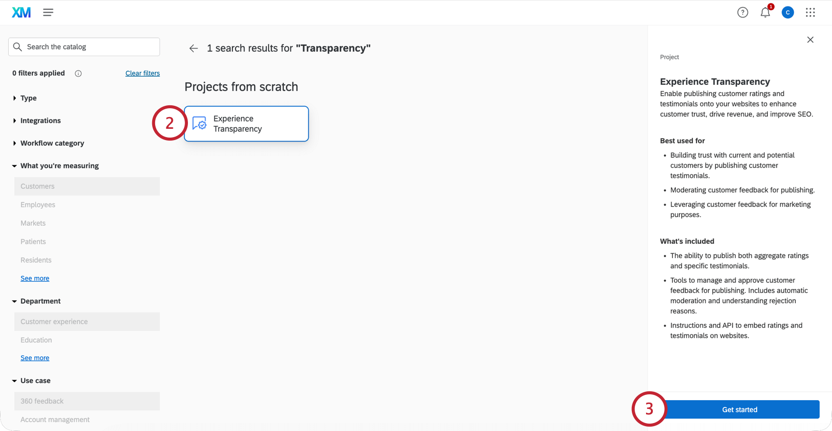 recherche dun projet de transparence de lexpérience dans le catalogue