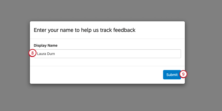 inserindo seu nome de feedback da linha de frente