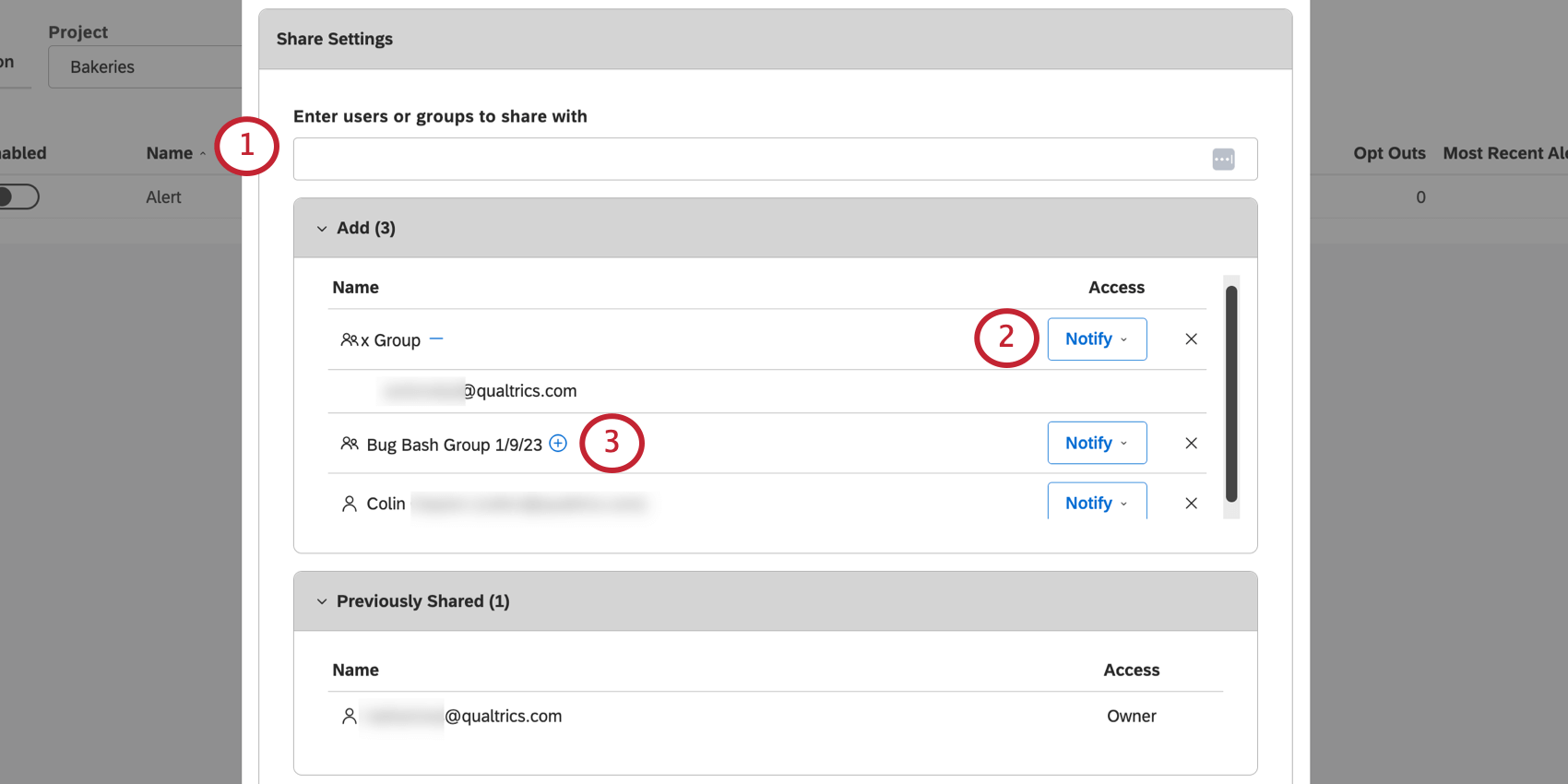 share settings section