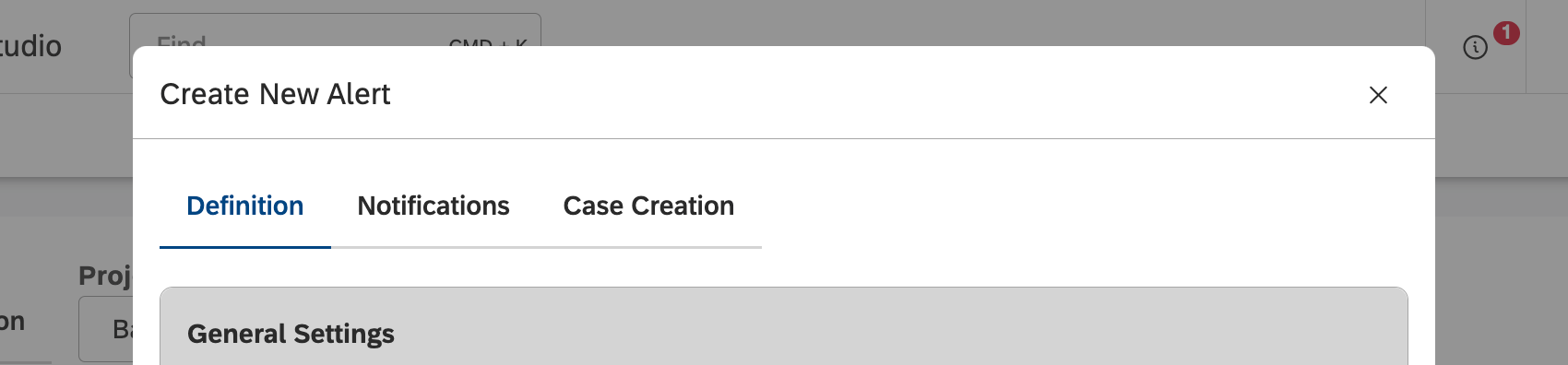definition tab of new create new alert window