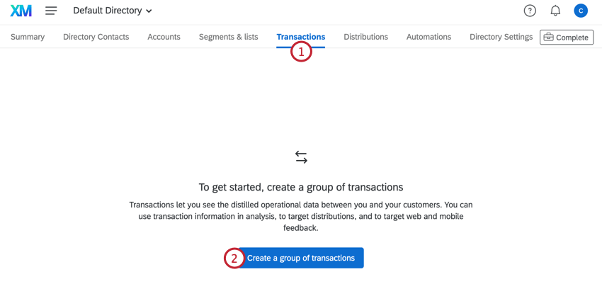 Creando un nuevo grupo de transacción en la pestaña de transacciones