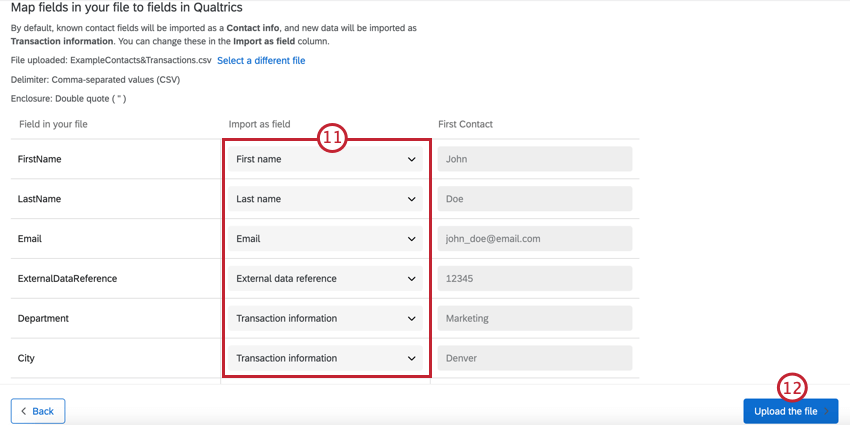 mapping import fields to fields in XM Directory