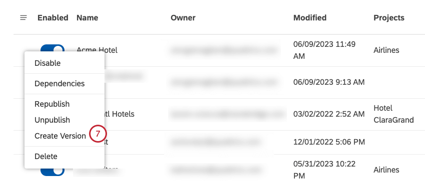 Selecione Criar versão.