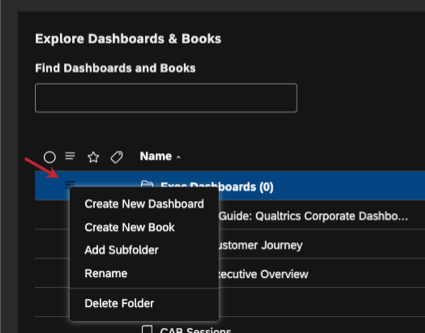 Create new dashboard option in editing dashboard hamburger menu
