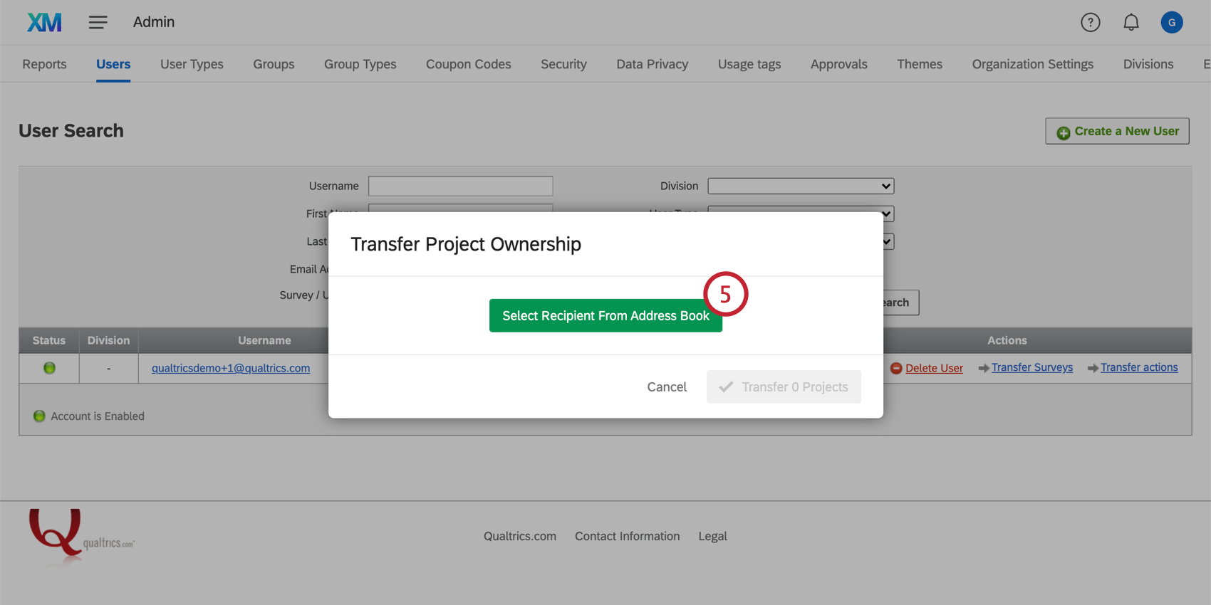 Transferir a configuração de propriedade do projeto