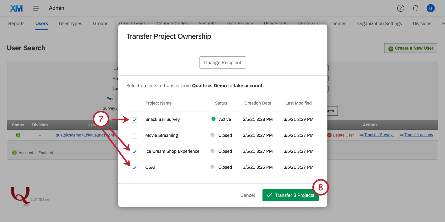 Choosing the projects to transfer