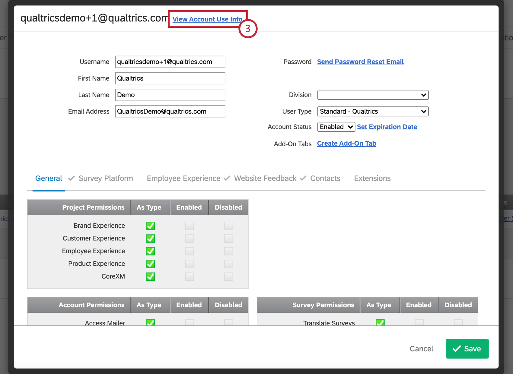 View account use info setting