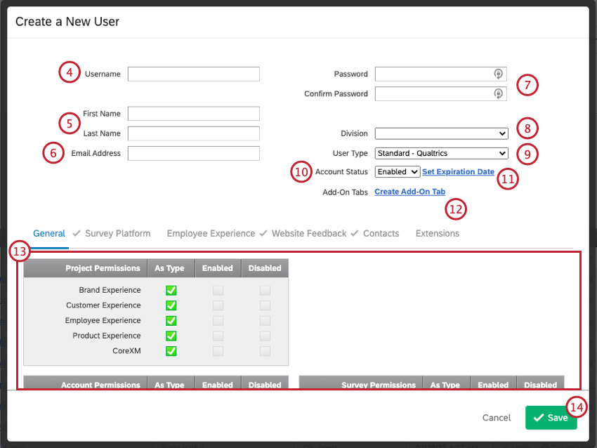 Fields numbered according to steps