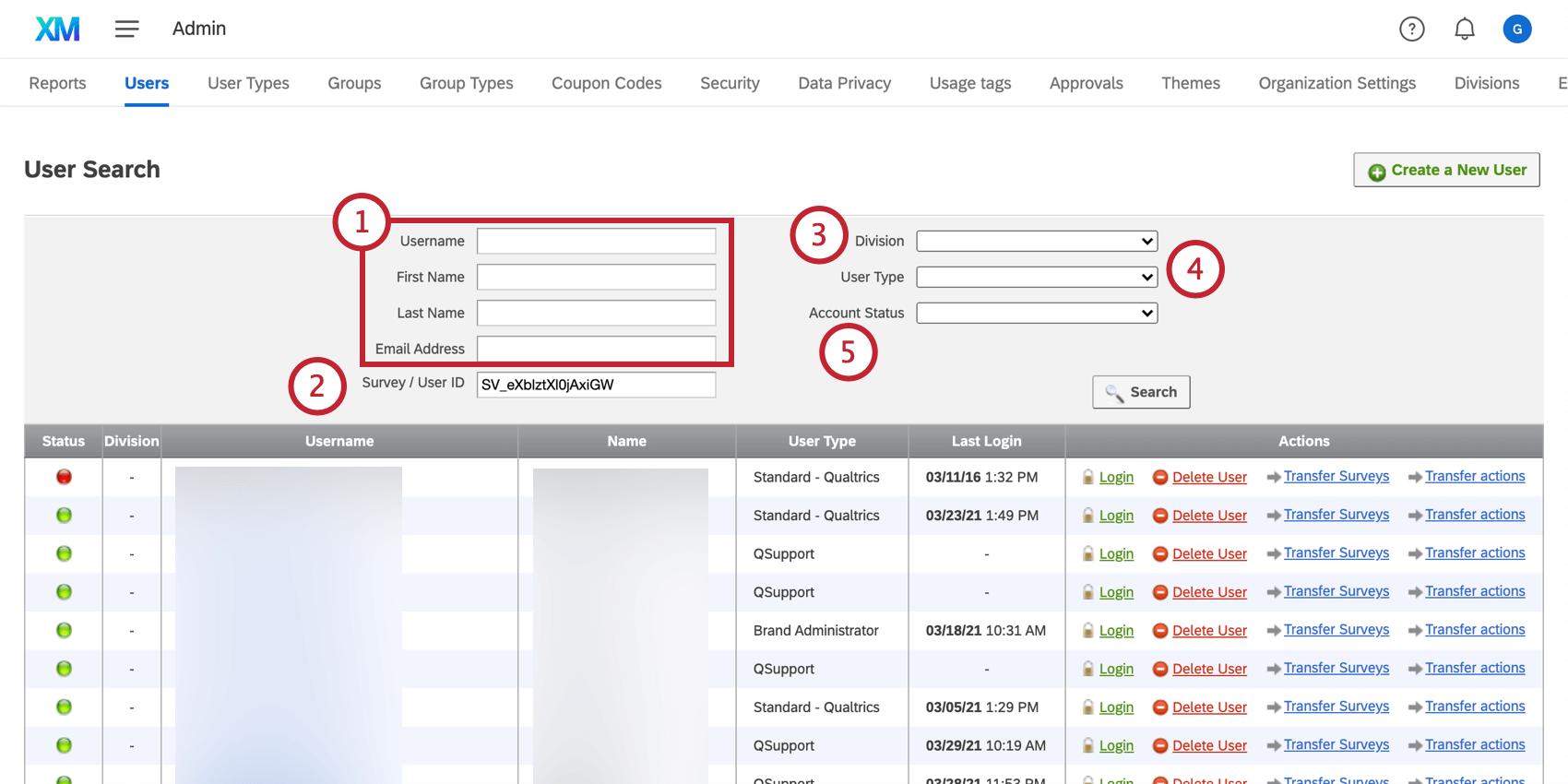 Searching for a user; different search criteria