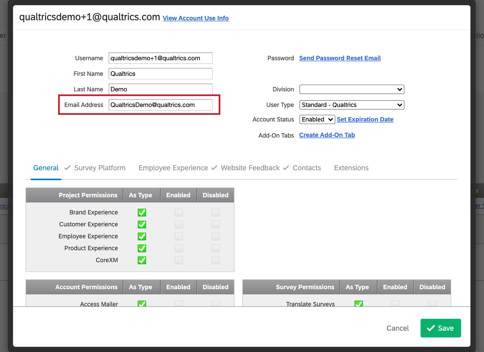 Email field; where password resets are sent