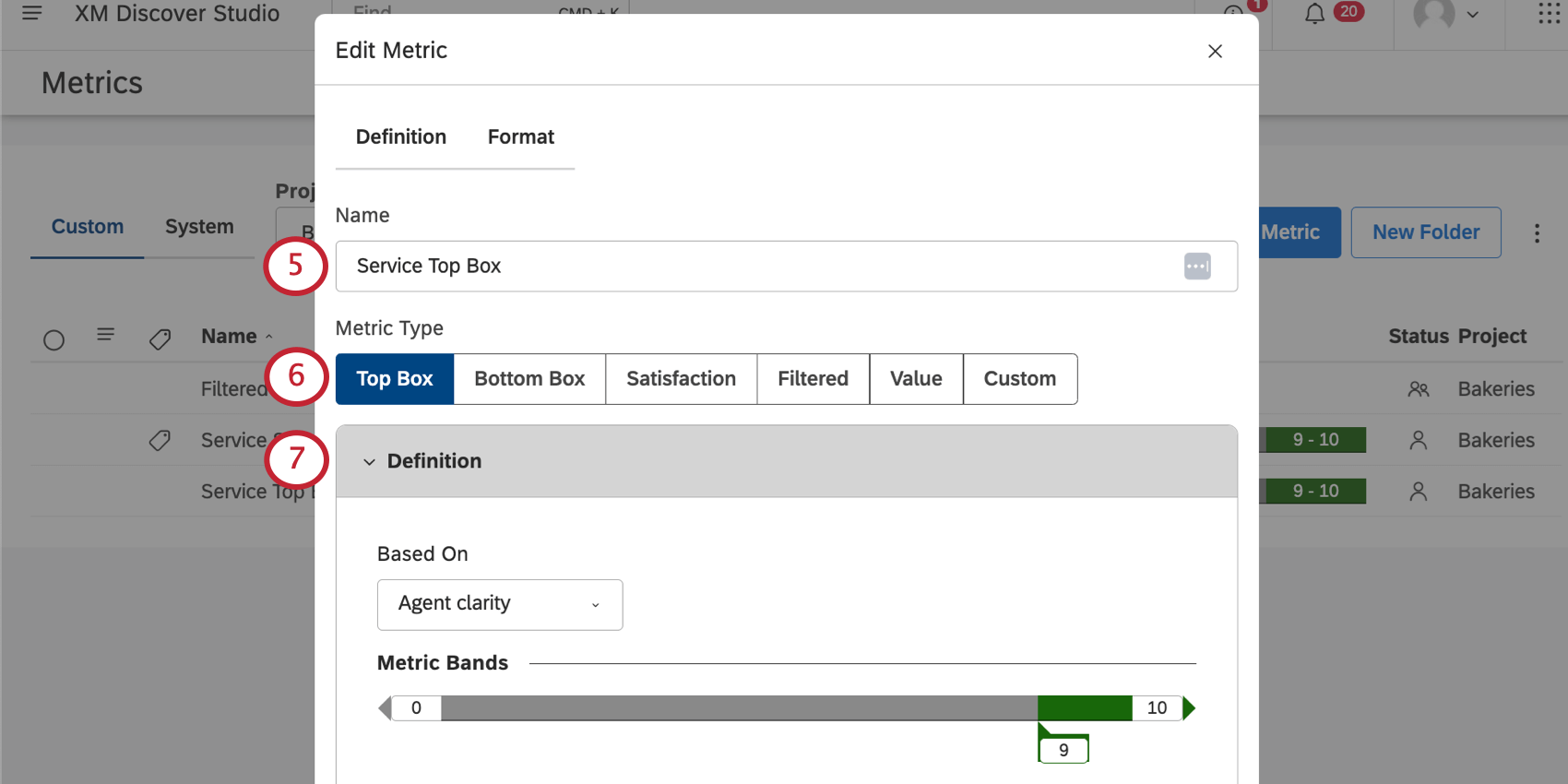 New window where you edit metric details