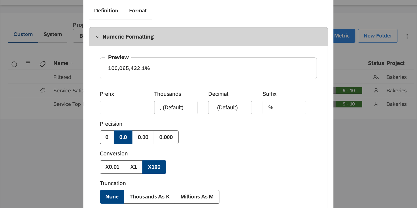 options dans longlet de formatage numérique