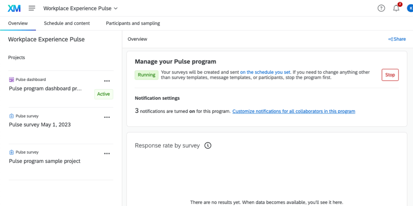 Onglet "Vue densemble" avec les impulsions générées à gauche