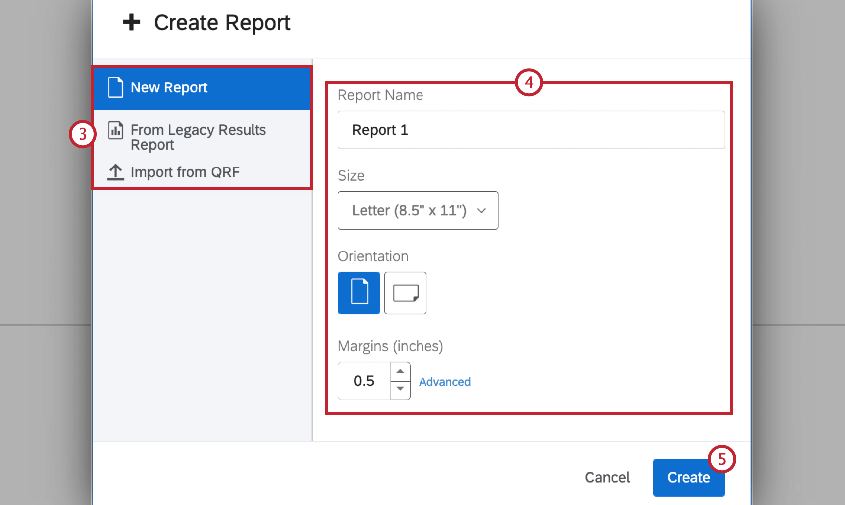 selecting a report type and changing settings