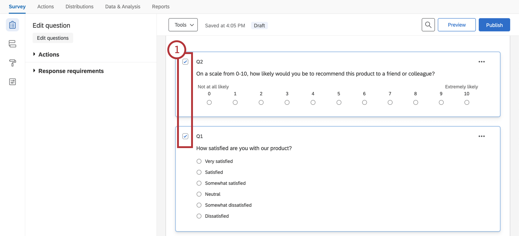 Selecting multiple questions