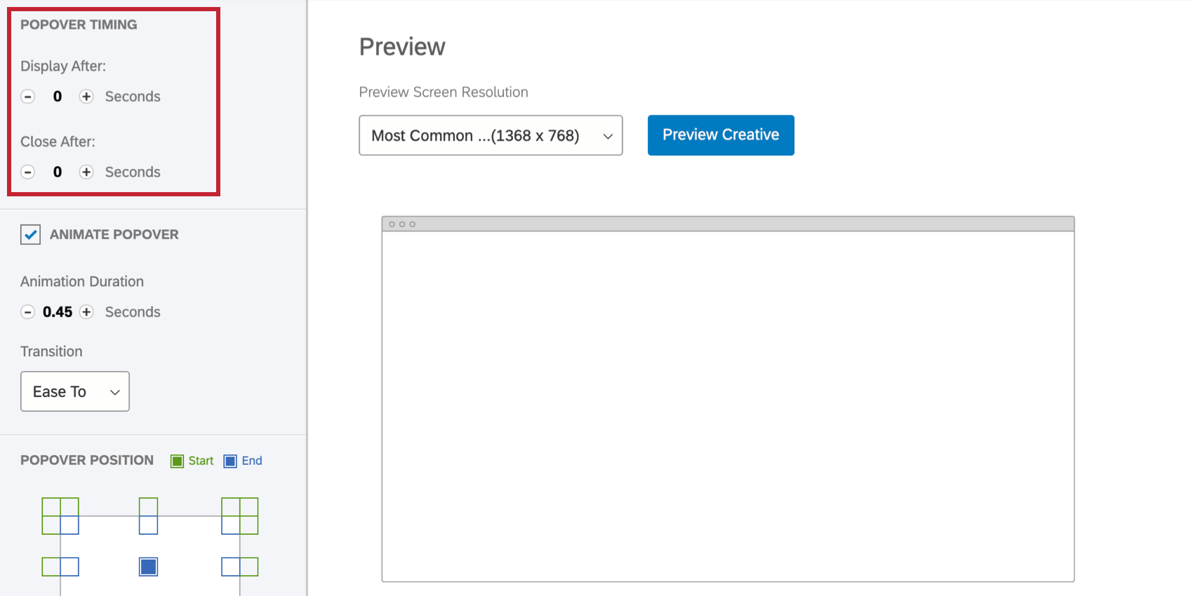 PopOver Timing options on the left