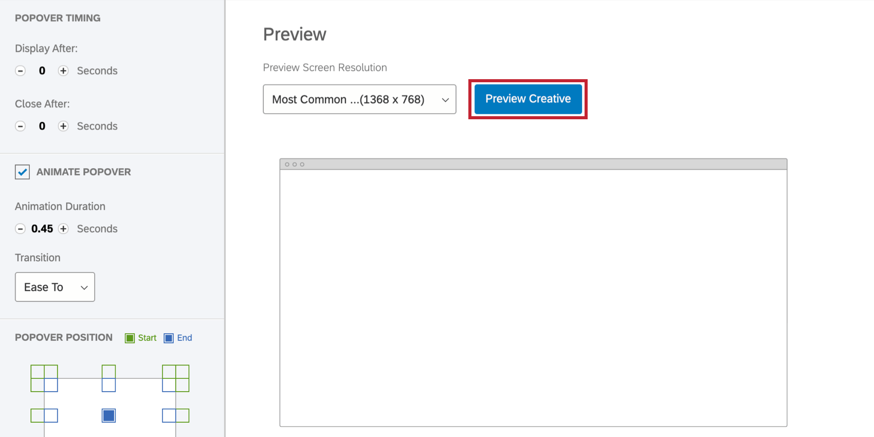 Preview Creative button and thumbnail preview