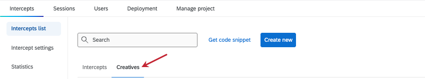 scheda Intercettazioni, lista Intercettazioni, sezione Creatività