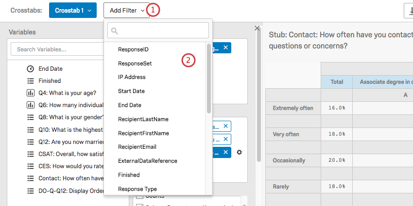 Filter-Dropdown oben links