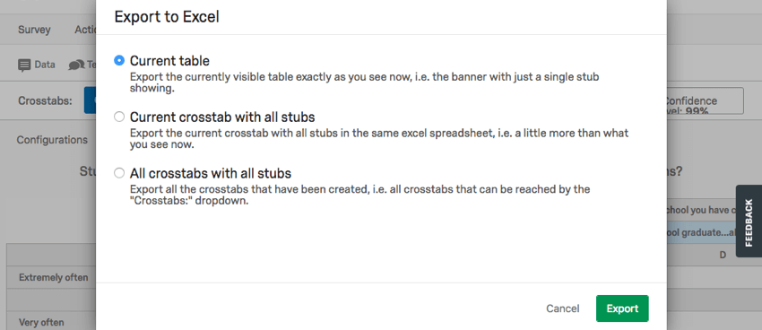 Fenêtre dexportation