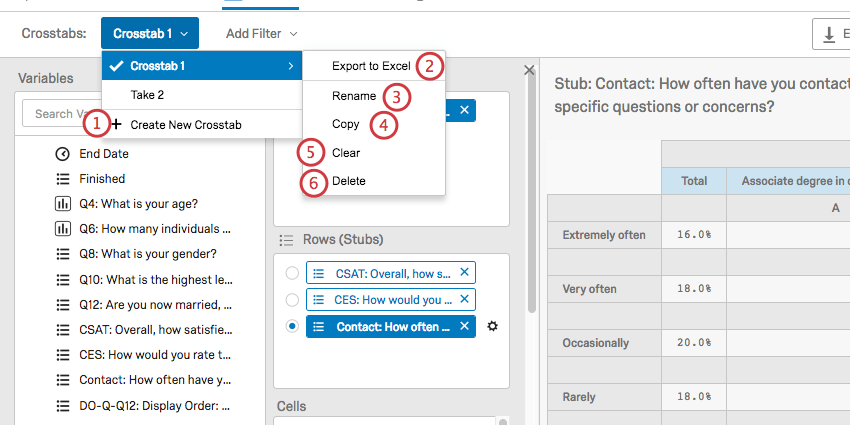 Numbered list on the dropdown to show all the options