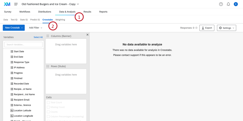 Data & Analysis and Crosstabs tabs are highlighted
