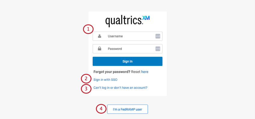 Lécran de connexion au portail est similaire à lécran de connexion standard de Qualtrics