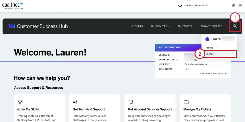 mentre si è connessi allhub, cliccando sullicona del profilo in alto a destra e selezionando logout