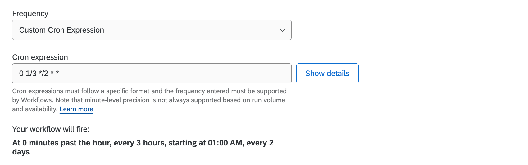 custom cron expression within a workflow
